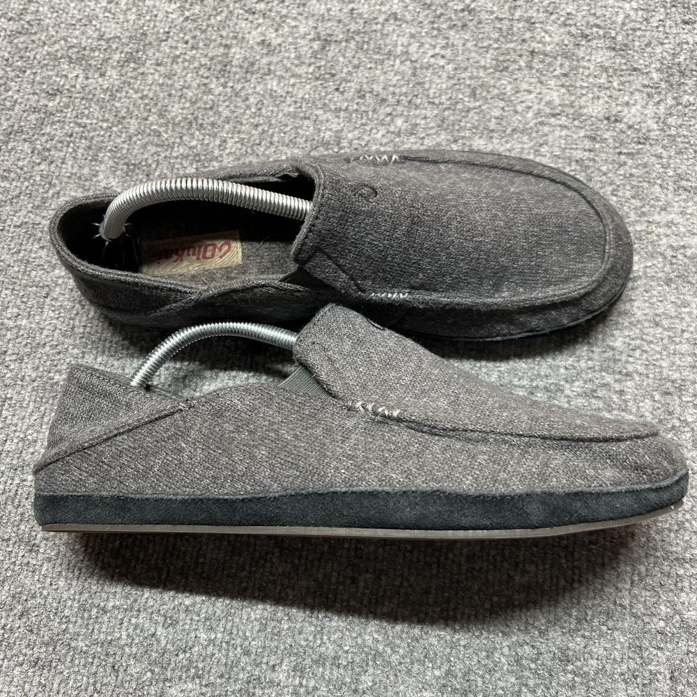OluKai Moloa Hulu Slippers Mens Size 10 Gray Felt Lined Slip On 10411-6C6C
